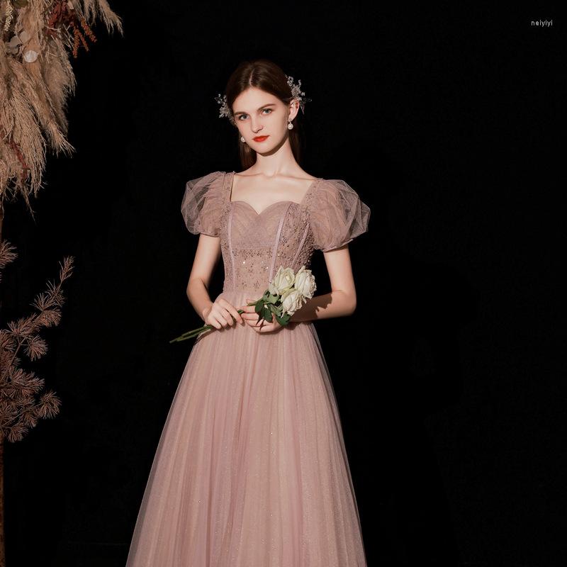 

Ethnic Clothing Sexy V-Neck Pink Celebrity Banquet Temperament Gown Mesh Pleated Evening Party Dress Bling Sequins Retro Vestidos De Festa