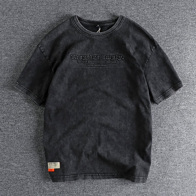 

Men's T-Shirts Heavy-duty Washed Retro Old Embossed Letter Short-sleeved T-shirt Fashion Men's American Trend Loose Summer Youth Half-sleeved 230313, Black