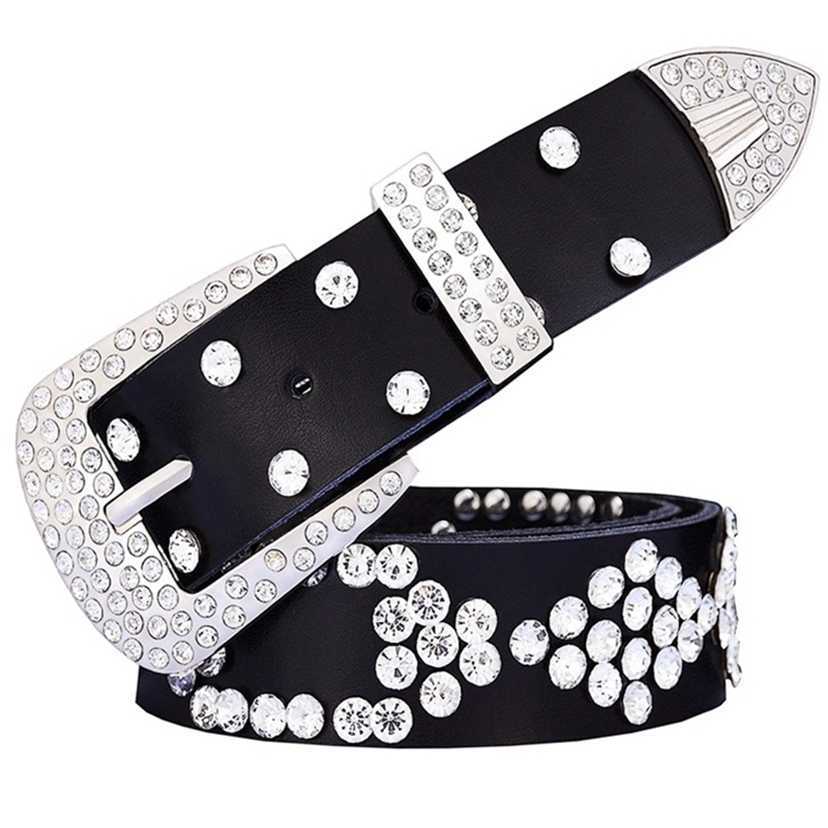 

Designer belts 10WH 2023 New Women's square with Rhinestone cow leather women's buckle diamond belt BHHB factory outlet