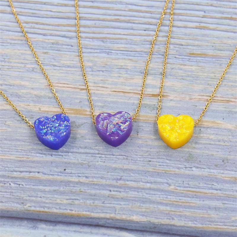 

Pendant Necklaces Opal Love Heart Necklace Gold Silver Color Collares Para Mujer Stainless Steel Chain Choker For Women Wedding