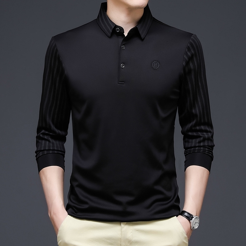 

Men's Polos Spring and Summer Tshirts Longsleeved Ice Silk Sleeves Printing Lapel Trend Polo Shirts Business Casual 230311, Shangqing