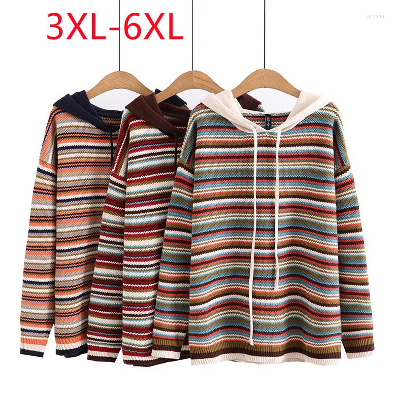 

Women's Sweaters 2023 Ladies Autumn Winter Plus Size Tops For Women Large Long Sleeve O-neck Hooded Stripe 3XL  5XL 6XL, Navy blue