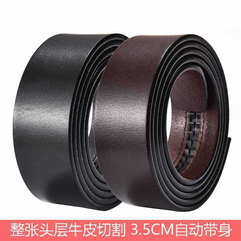 

Waist Chain Belts Buckles Men's Women's Flat top leather men's automatic belt genuine leather card slot belt DIY single layer leather buckle less belt body men's belt, Black