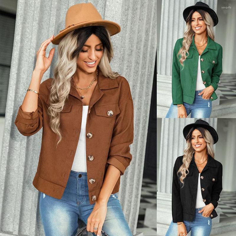 

Women's Jackets Solid Color Autumn Jacket For Women Turn Down Collar Fake Pocket Casual Single Buckle Winter Top, Green