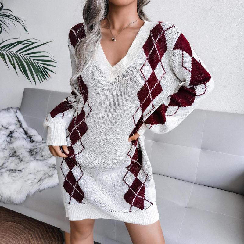 

Women' Sweaters Women' Autumn And Winter V-Neck Sweater Wrapped Dress Long Sleeve CEmbroidery Printing Gray Knit Cardigan, Black
