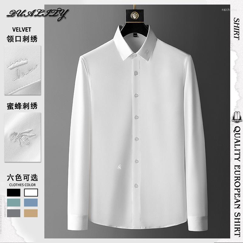 

Men's Casual Shirts 2023 Spring Men's Embroidered Shirt Long Sleeve Light Luxury Business Free Ironing Anti-wrinkle Solid Color Men', Sky blue