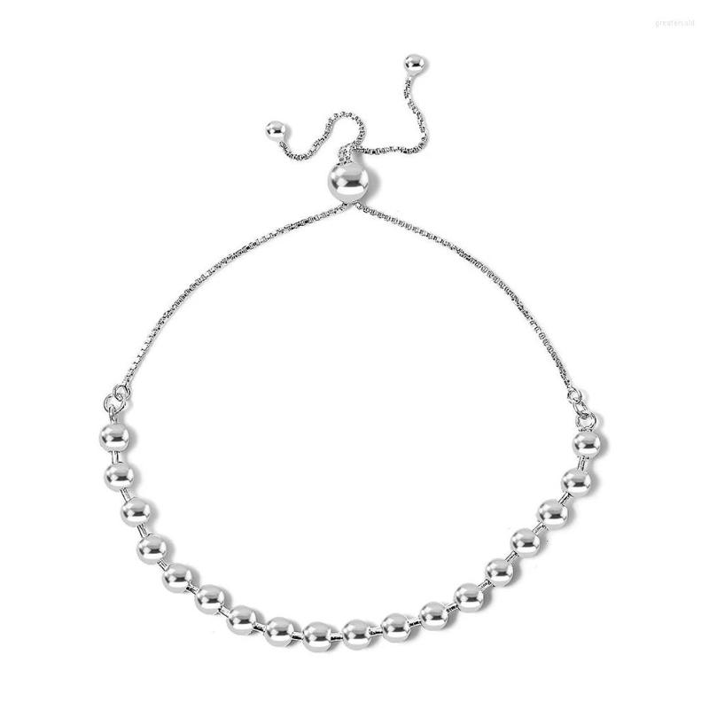 

Strand Women Bracelet Bridal Geometric Design Adjustable Open Silver Bead Ball DIY Craft Smooth Fashion Jewelry Exquisite Anniversary