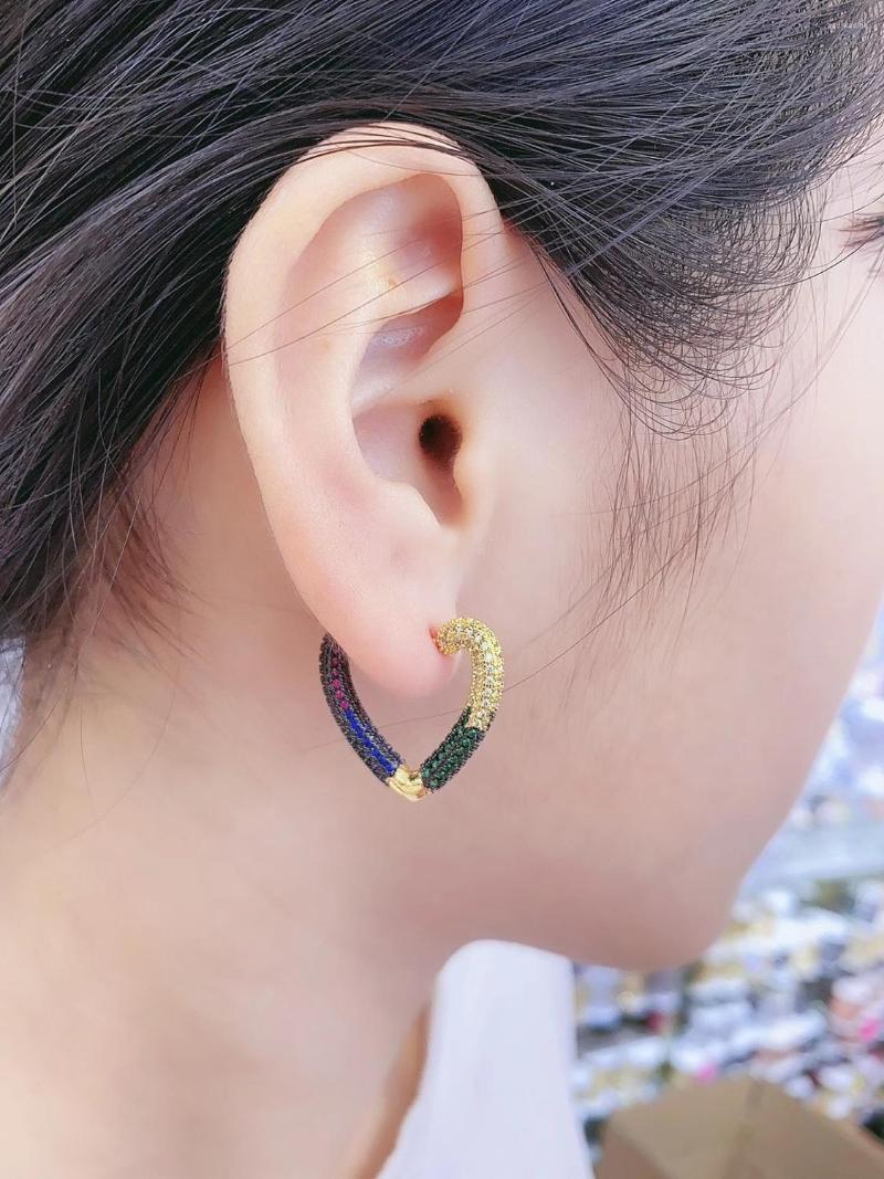 

Hoop Earrings 3 Pairs Rainbow CZ Crystal Heart Generous Enamel For Women 2023 Fashion Jewelry