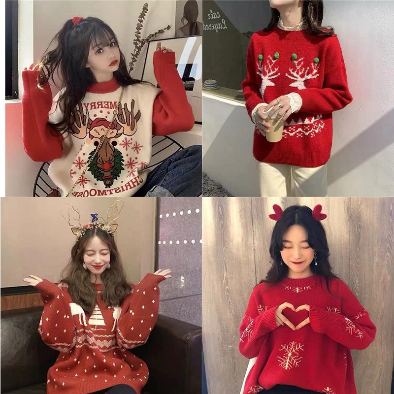 

Women's Sweaters Women Winter Pullover Top Christmas Print Tree Fashion Long Sleeve Knit Elk Sweater, Red