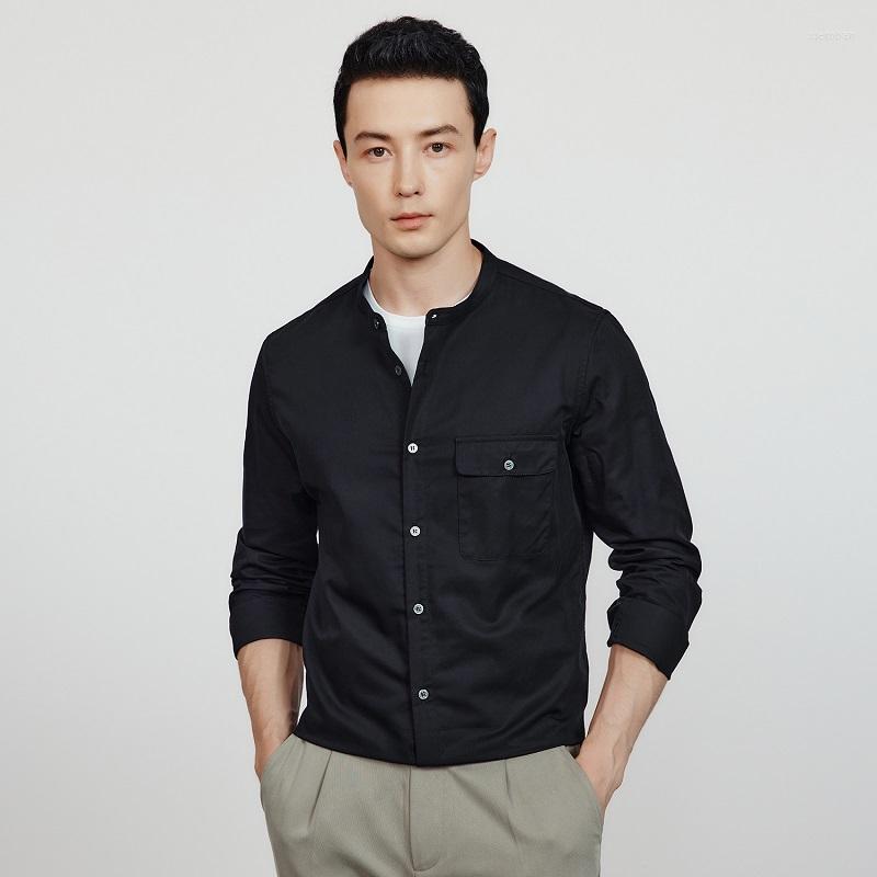

Men's Casual Shirts KUEGOU 2023 Autumn Cotton White Black Pocket Shirt Men For Male Fashion Collar Buttons Slim Long Sleeve Clothing