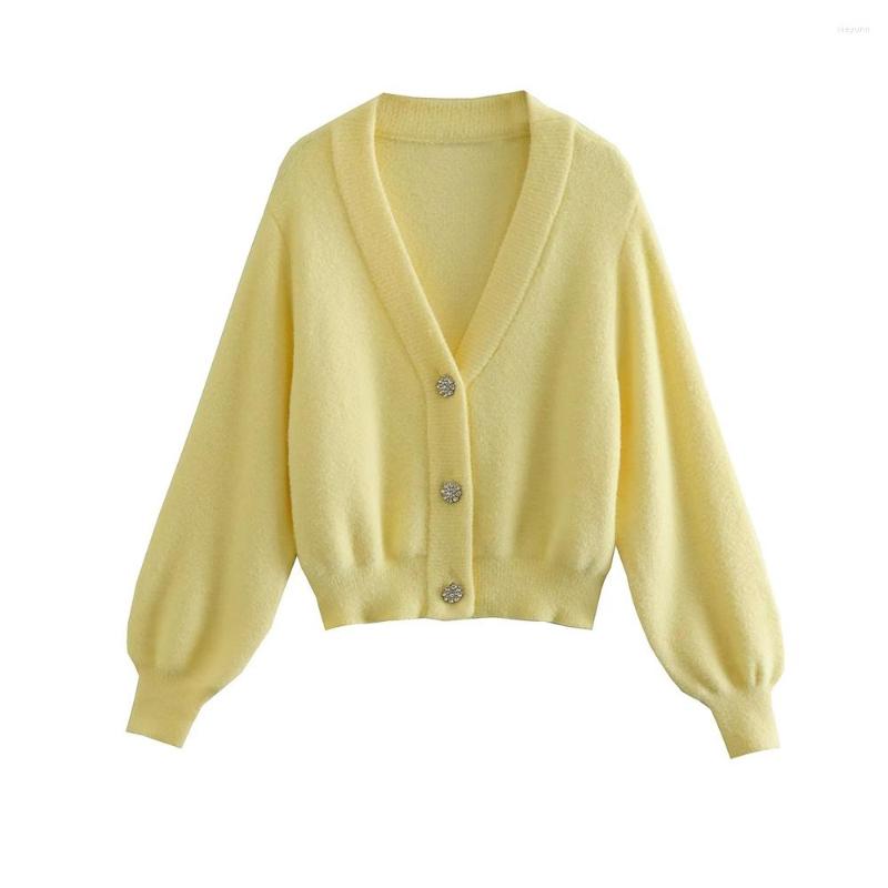 

Women' Knits COS LRIS 2023 Autumn Women' Girly Style Slim Button Decorated Long-sleeved V-neck Short Knitted Sweater Jacket 9598201, Yellow