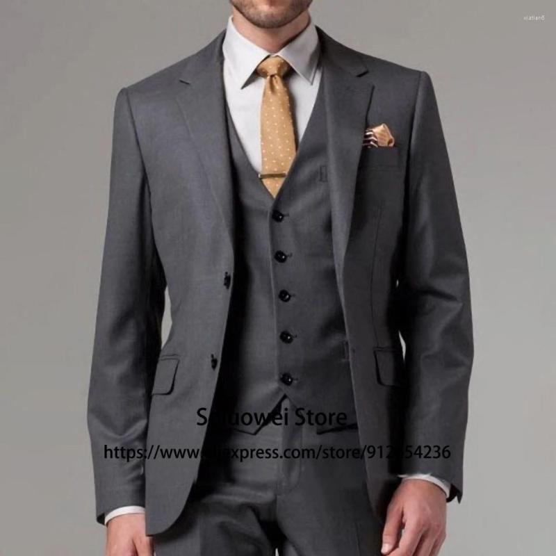 

Men's Suits Classic Grey Slim Fit Mens 3 Piece Jacket Vest Pants Set Groom Wedding Party Tuxedo Formal Business Blazer Costume Homme, Navy blue