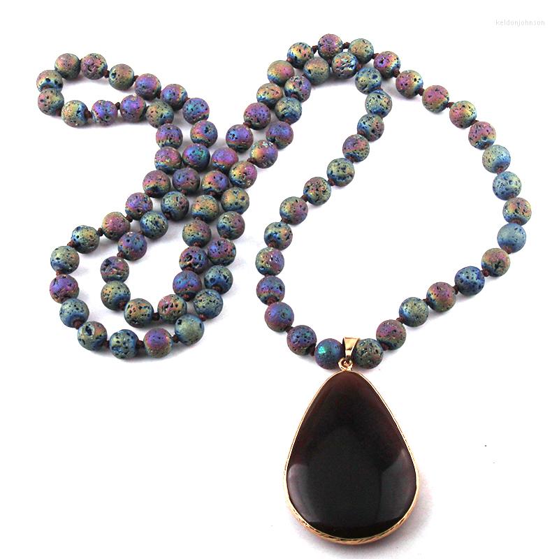 

Pendant Necklaces MOODPC Fashion Bohemian Jewelry Lava Stone Long Knotted Drop For Women Necklace
