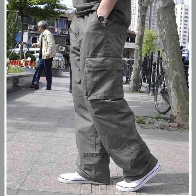 

Men's Pants Autumn Winter Men Casual Cargo Pockets Plus Size 8XL 10XL Sports Thick Fleece Straight Elasticity Stretch 60, Black
