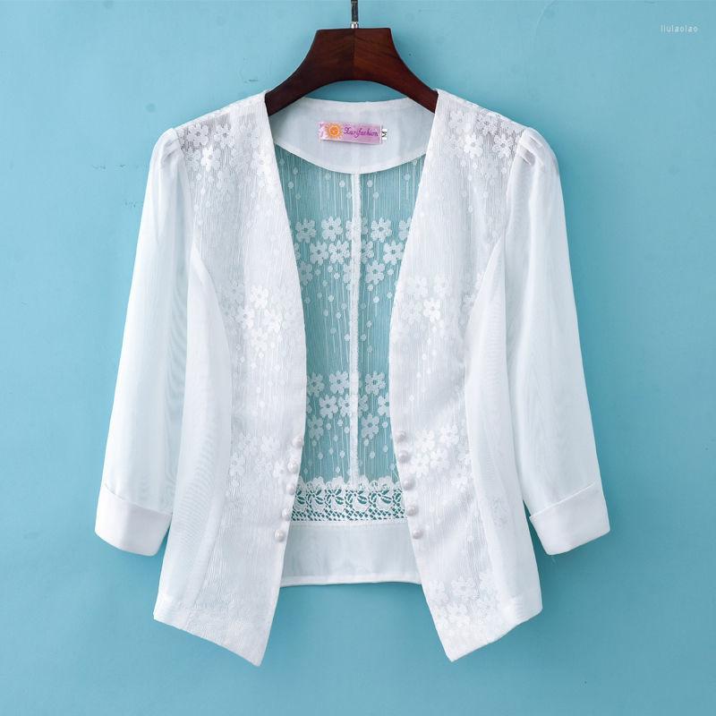 

Women' Jackets Shawl Women 2023 Summer Short Cardigan Jacket Fashion Wild Thin Hollow Loose Ladies Outerwear Tops, White