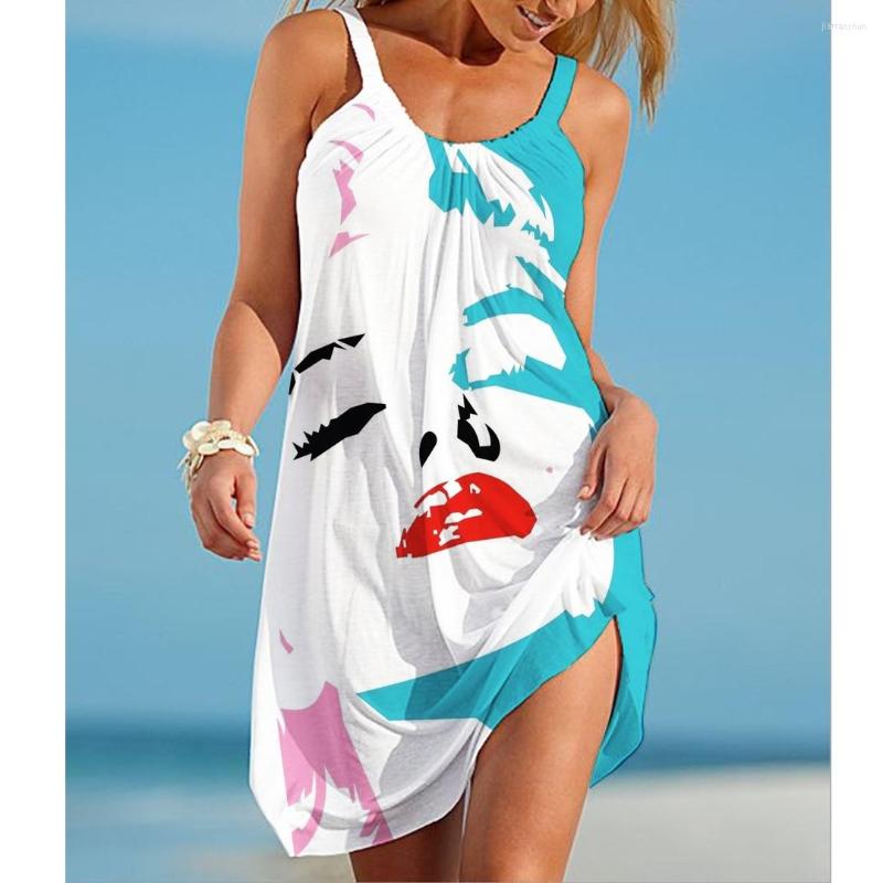 

Casual Dresses Summer Sexy Beach Dress 3D Print Portrait Painting Vintage Women Streetwear Boho Female O-Neck Sling Midi Party, Aqa01l0051dzy73