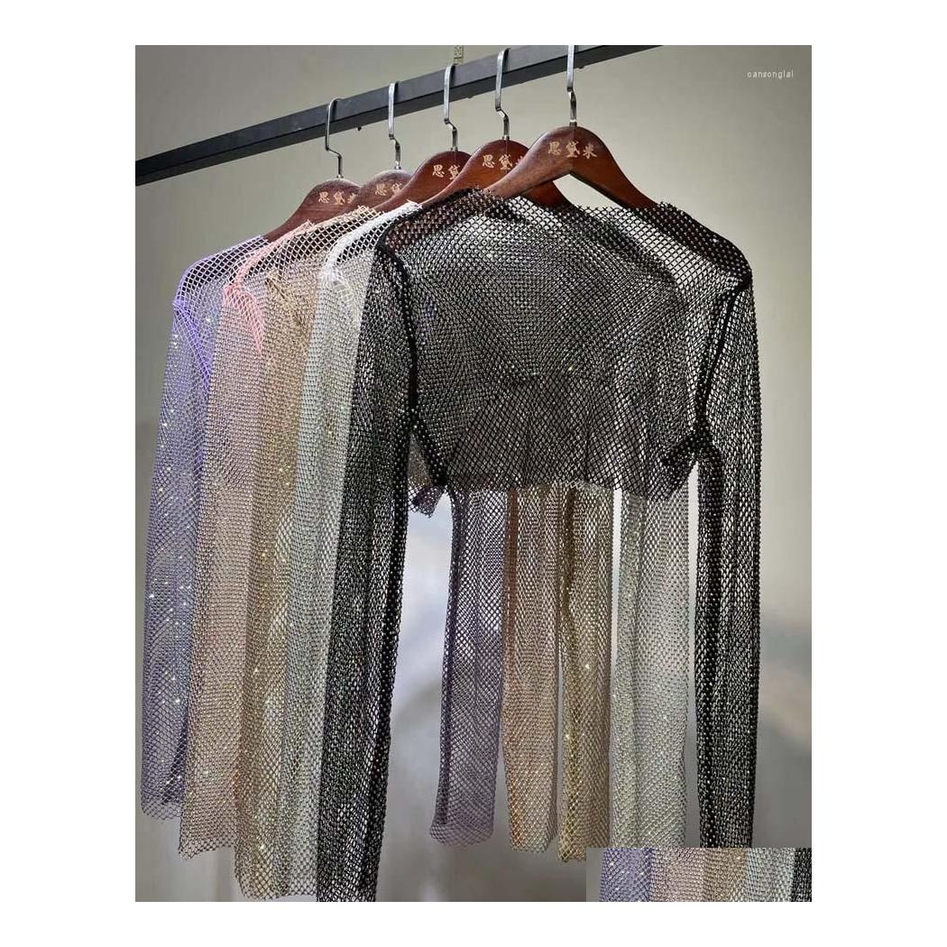 

Women'S T-Shirt Womens T Shirts Sequined Hollow Out Rhinestone Shiny Mesh Crop Top Women Long Sleeve See Through Party Club Thin Sum Dhp4G, Sequined top 01