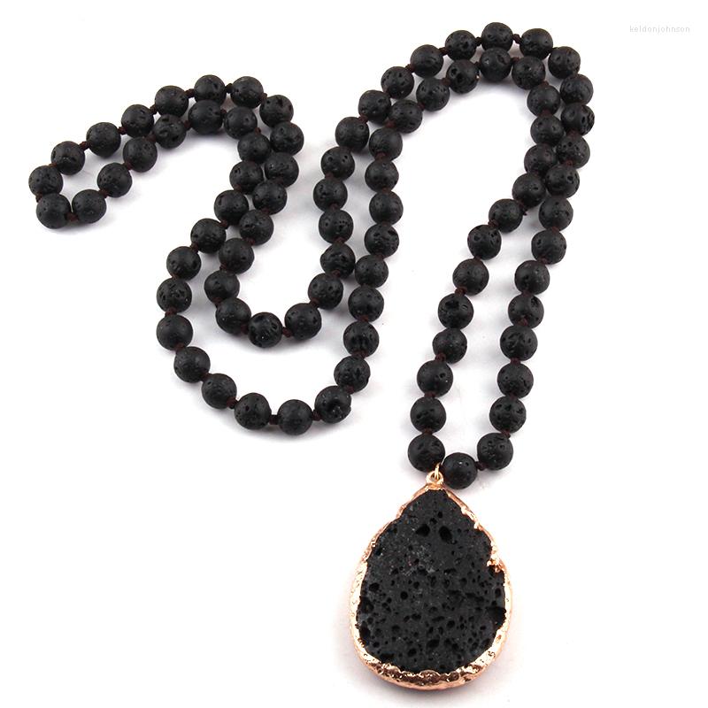 

Pendant Necklaces Fashion Black Lava Stones Bohemian Tribal Jewelry Drop Women Ethnic Necklace