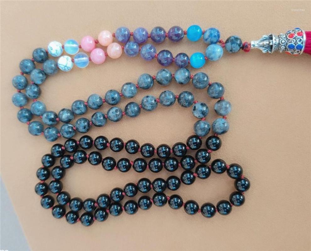 

Chains 8mm Black Agate 108 Beads Tassel Knotted Necklace Chakra Classic Pray Spirituality Bless Handmade Wristband