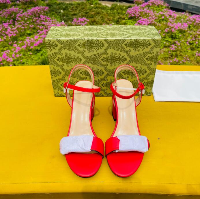 

Leather Mid Heel Sandals Fashion Women Letter Gold Metal Summer Designer Flat Womens Sandals Ankle Buckle Mid-Heel 7cm Rubber Outsole Shoes 34-42