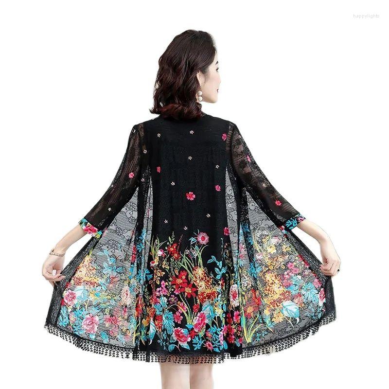 

Women's Jackets Summer Mother Dress Shawl Women's Coat Medium Long Sun Protection Middle Aged Women Cardigan Lace Thin Take Out Phi Wind, Coat 2