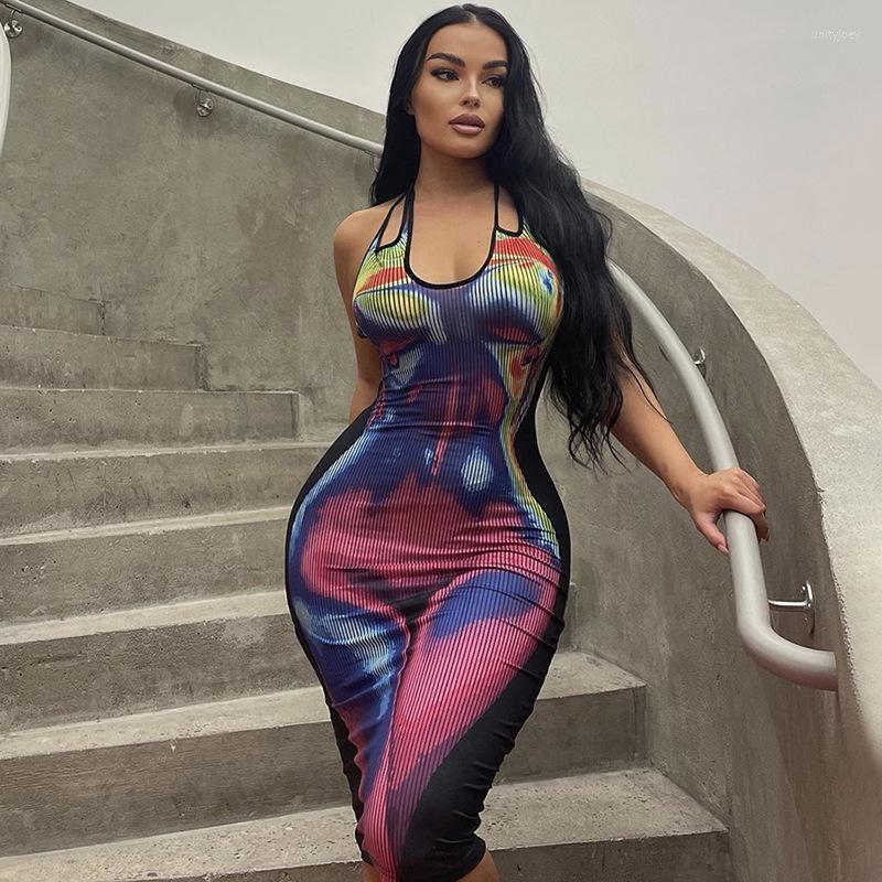 

Casual Dresses 2023 Autumn And Winter Women' Clothing Fashion Sexy Girl 3D Printed Backless Slim Fit Sheath Dress, Blue