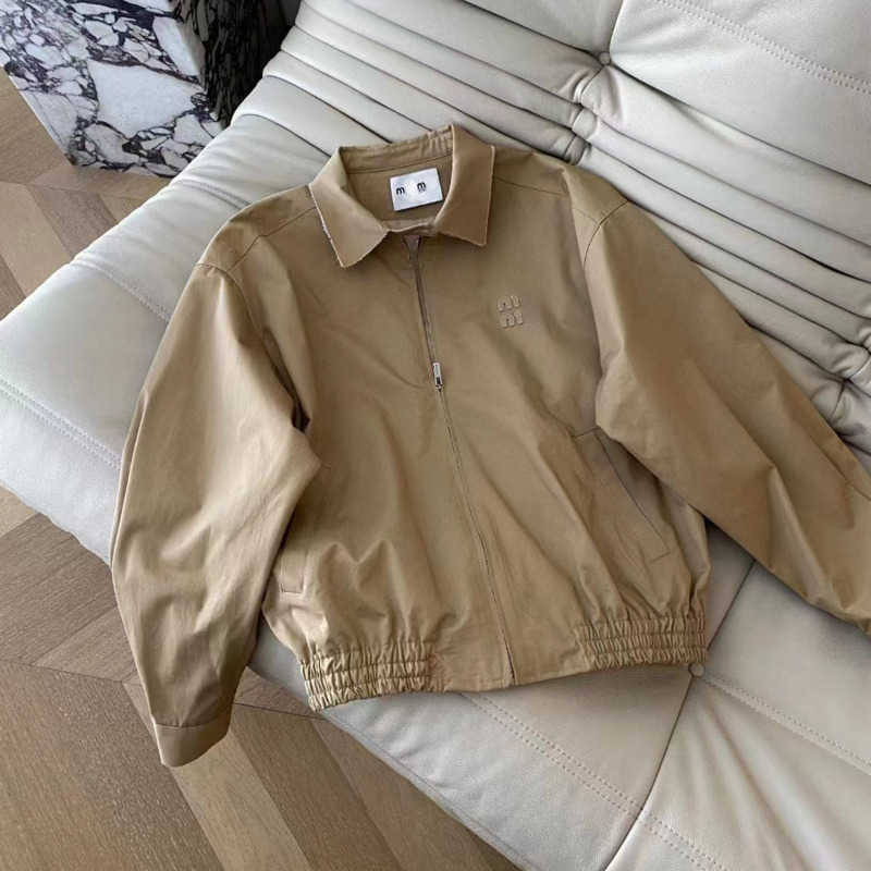 

Fashion women' jacket designer baseball jackets zipper sweatshirt 23 spring new letter miu embroidery lapel top couple coat top, Khaki