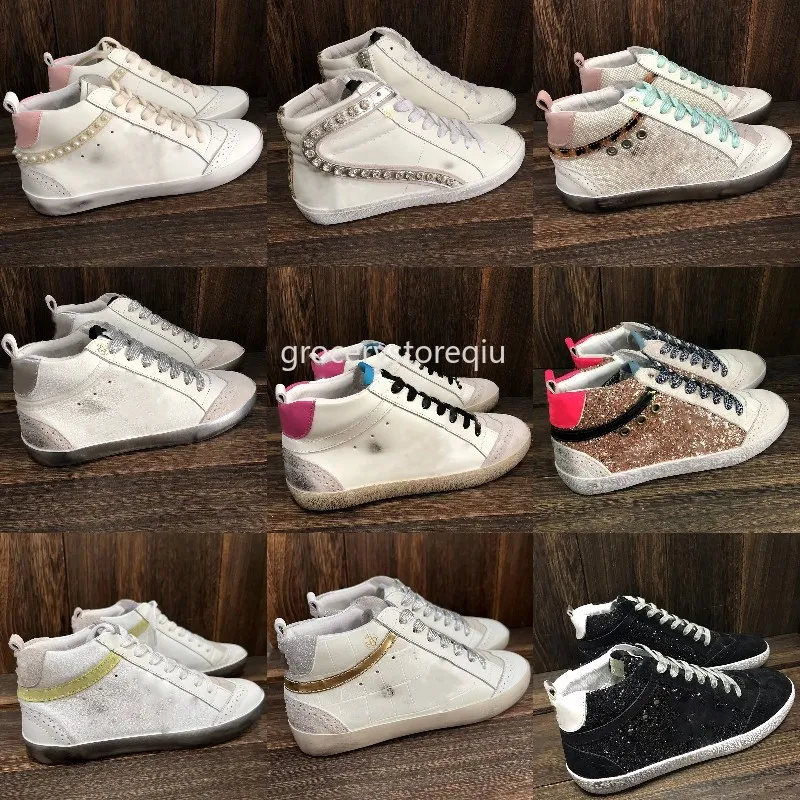 

Deluxe Brand Goose Sneaker Mid Star Women Shoes Leopard Print Pink-gold glitter Classic White Do-old Dirty Designer High Top Style Shoe, Star18