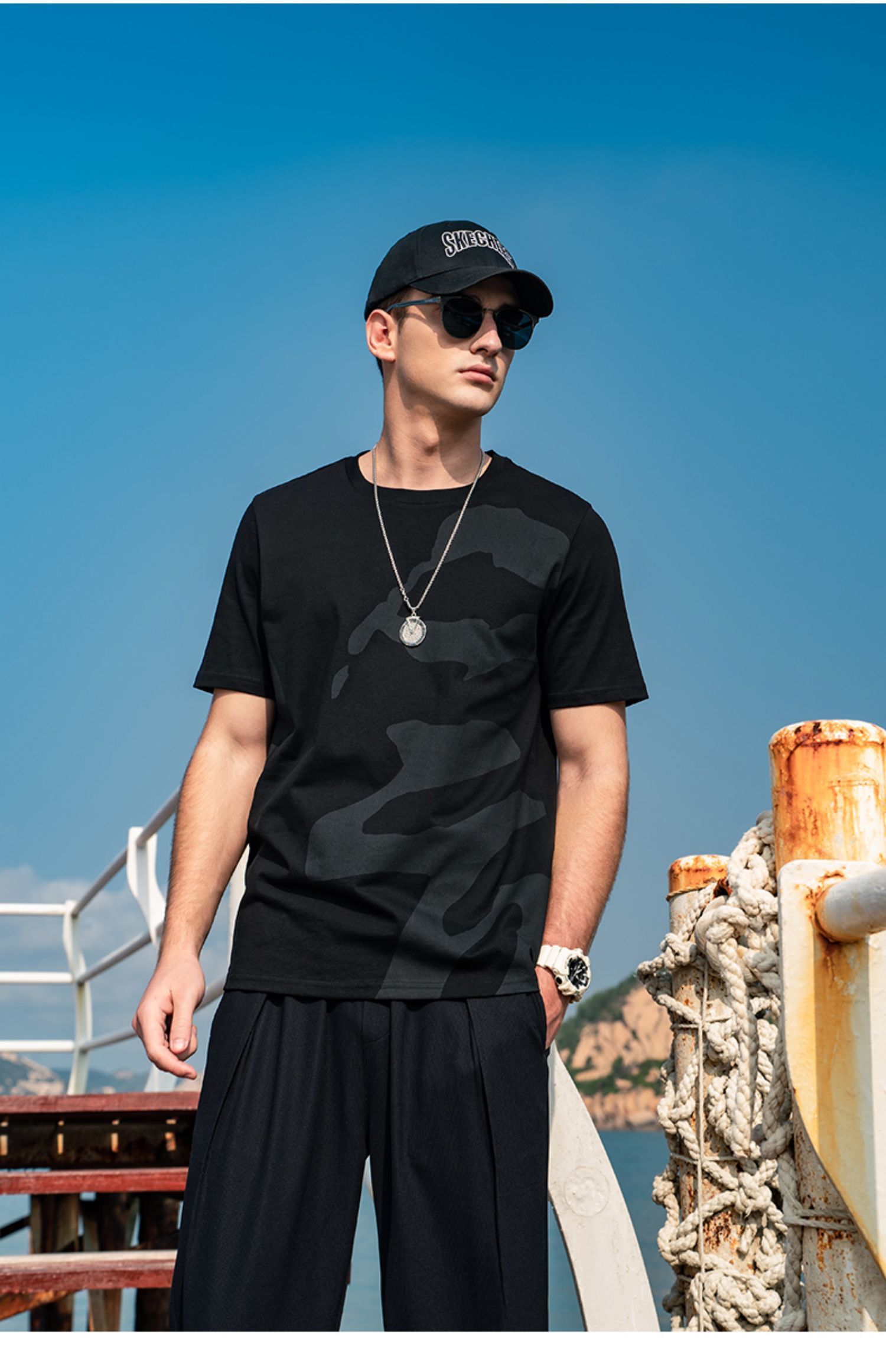 

Men's T-Shirts YTX2955 Summer Creative Print Breathable Watermark Heavyweight Cotton Short Sleeve T-shirt Men 230313, Black