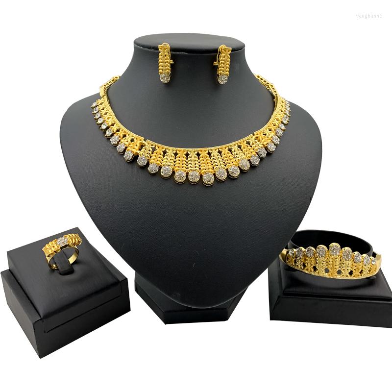 

Necklace Earrings Set Dubai Exaggerated Jewelry Gold Charm Fashion Sets For Bracelets Crystal Ring Holiday Gift, Picture shown