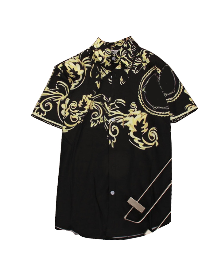 

Designer men's shirt new printed fashion business casual short sleeve shirt brand men's slim shirt brand clothing M-3XL-HSC2, Black