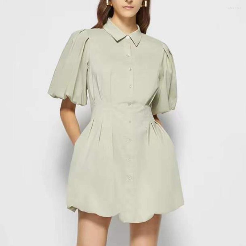 

Party Dresses Spring For Women 2023 Solid Shirt Dress Folds Slim Mini Flare Sleeve Casual, Picture shown