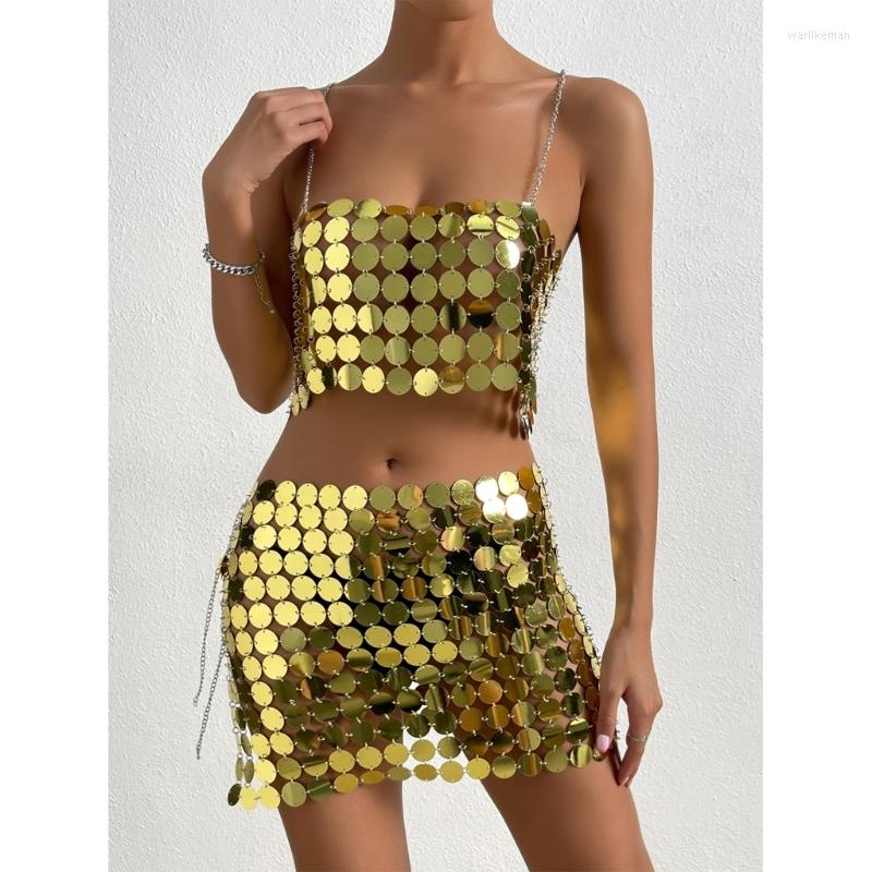 

Skirts Womens See Through Mini Skirt Wrap Rave Costume For Women A-line Metal Casual Sexy Outfit, Gold