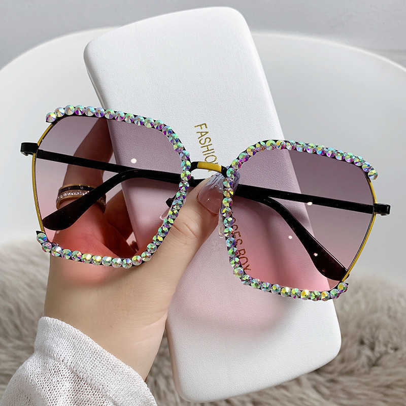 

Sunglasses 2023 new Women's large frame diamond inlaid fashionable personality big round face thin anti ultraviolet net red sunglasses