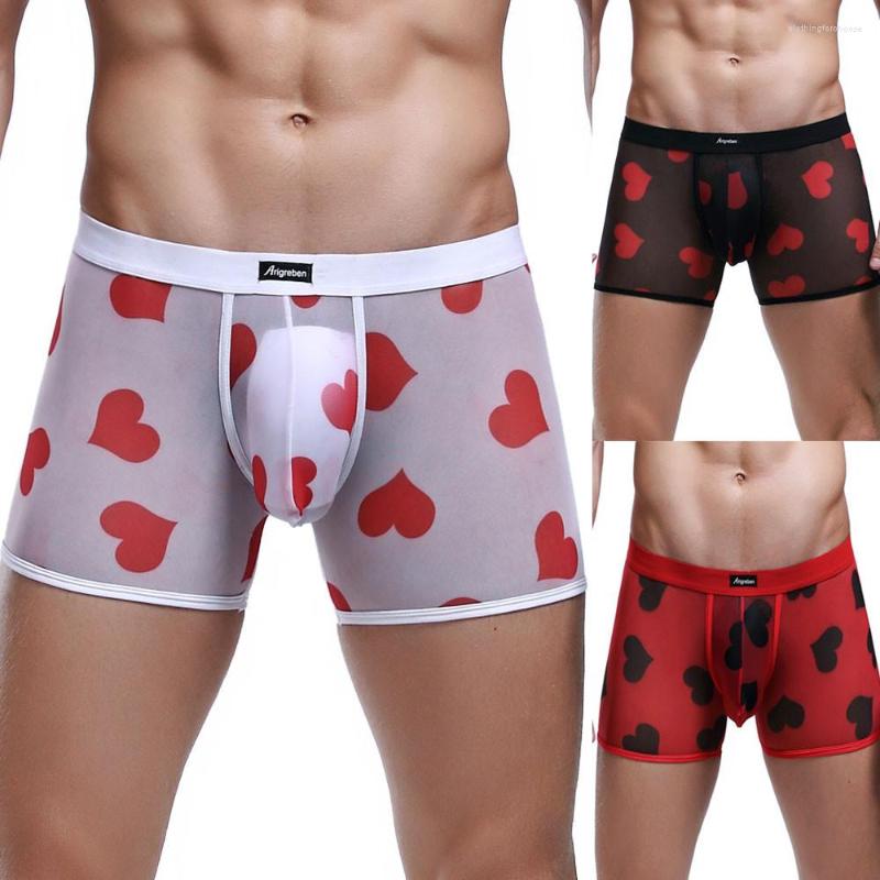 

Underpants M-2XL Mens Net Yarn Sexy Uderwear Breathable Men's Panties Erotic Lingerie Transparent Boxers Intimates Briefs, Red