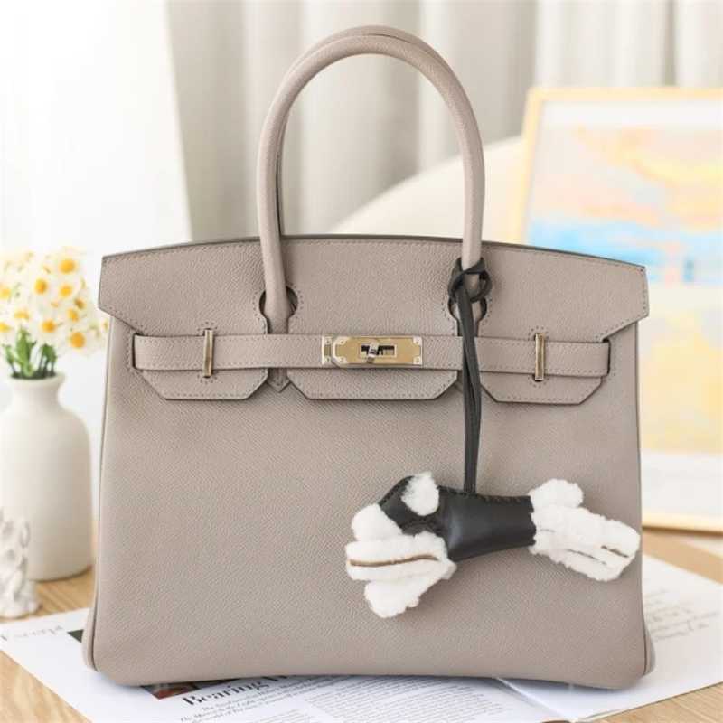 

Luxury Bag Birkin Birkin30 A carved EP leather asphalt grey silver buckle women's with logo, Camel