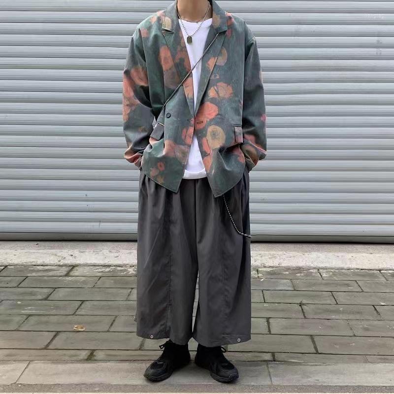 

Men's Suits Men's Personalized Trend Western-style Clothes Couple Blazers Loose Casual Suit Jackets Harajuku Street Flower Print Coats, Green