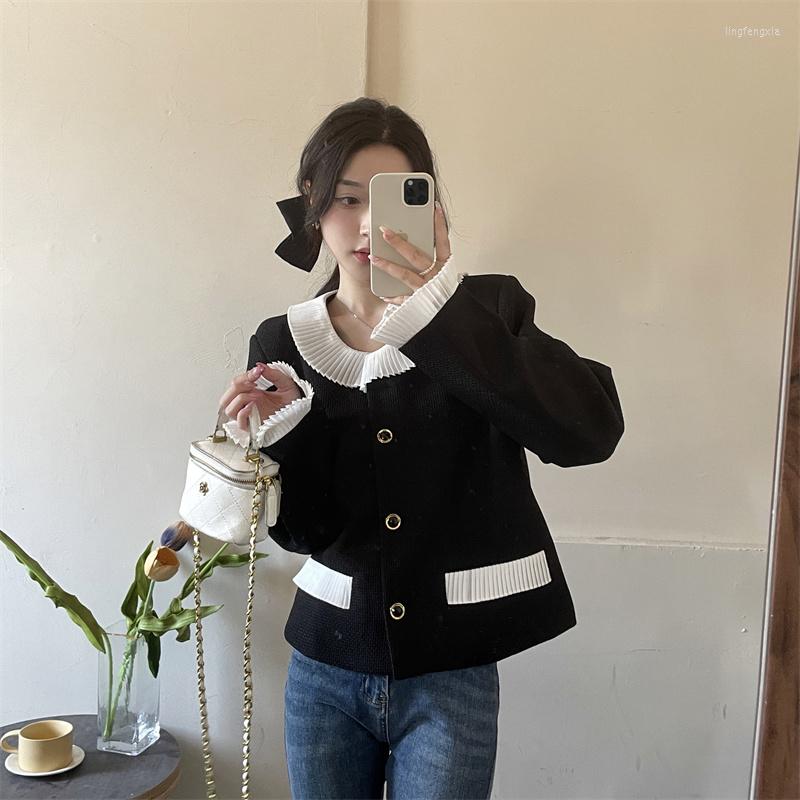 

Women's Jackets Autumn 2023 Small Fragrance Contrasting Color Lace Temperament Short Jacket Women's Woolen Solid Retro Top Large Size, Beige