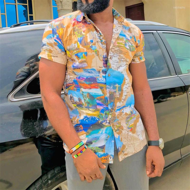 

Men' Casual Shirts Short-sleeved Fashion Cardigan European And American Lapel T-shirt Printed Shirt Men' 2023 Summer Wear, Picture color