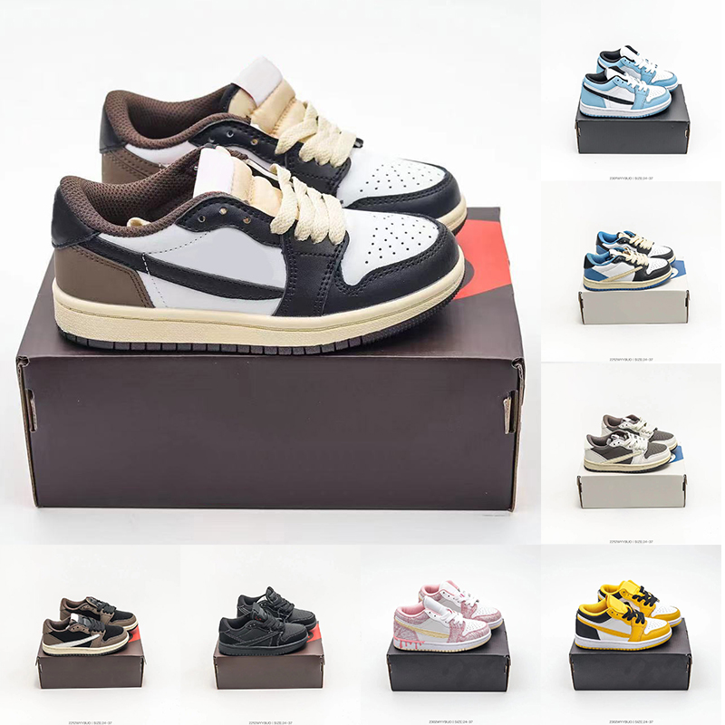 

Basketball Shoes Infants Kids Jumpmans 1 1s Big Boys Girls Sneakers Dark Mocha University Blue Cactus Jack Fragment Reverse Mocha Pink Trainers Children Size 24-35, 10