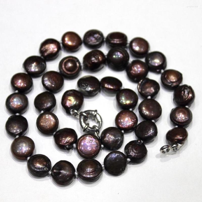 

Chains YINANYIMEI Beautiful Brown Button Shaped Natural Rib Freshwater Pearl Necklace 10-11mm 17INCH