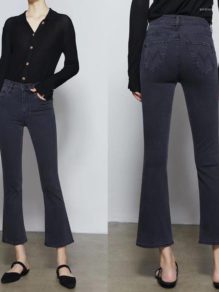 

Women's Jeans 2023 Early Spring High Waist Carbon Gray Slim Cropped Flared Women, Dark gray