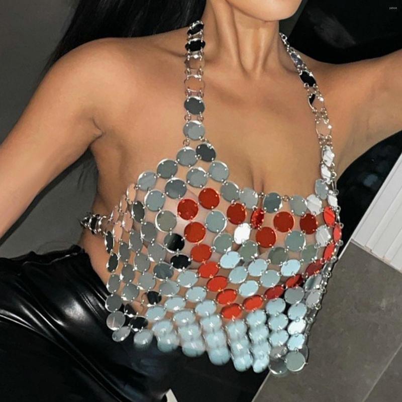 

Women's Tanks Trendy Metal Sequin Tank Top Shiny Glitter Costume Women Halter Vest For Club Party