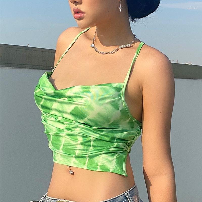 

Women' Tanks Summer 2023 Sexy Party Top Open Back Cutout Sleeveless Crop Camisole Streetwear Camouflage Lace Up Women Tank, Green