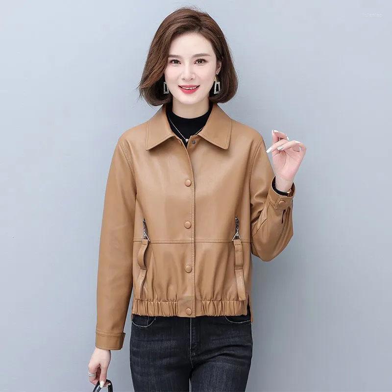

Women's Leather Pu Jacket Women Spring Autumn Korean Slim Fashion Short Faux Coat Female Casual Outerwea Ladies Tops, Black