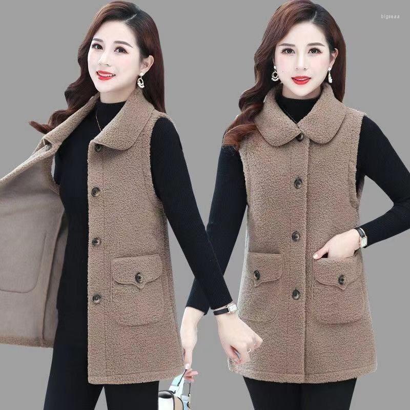 

Women's Vests Middle-aged Mother Warm Waistcoat Jacket Spring Autumn Lamb Wool Sleeveless Coats Plus Size 6XL Solid Casual Female Vest, Red