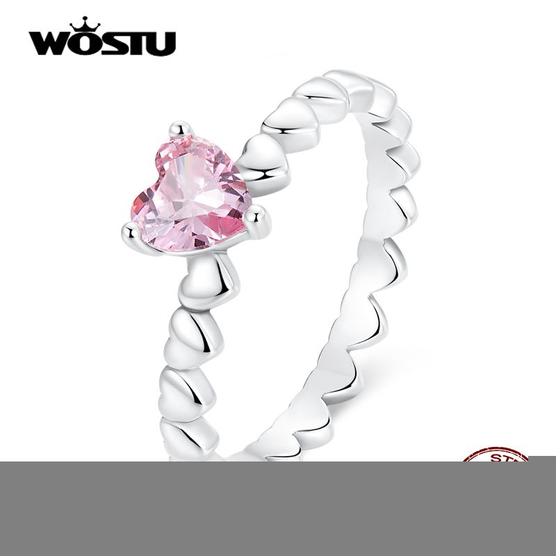 

Wedding Rings WOSTU Delicate Heart Silver Ring Genuine 925 Sterling Silver Pink Zircon Love Rings for Women Fine S925 Anniversary Jewelry Gift 230313