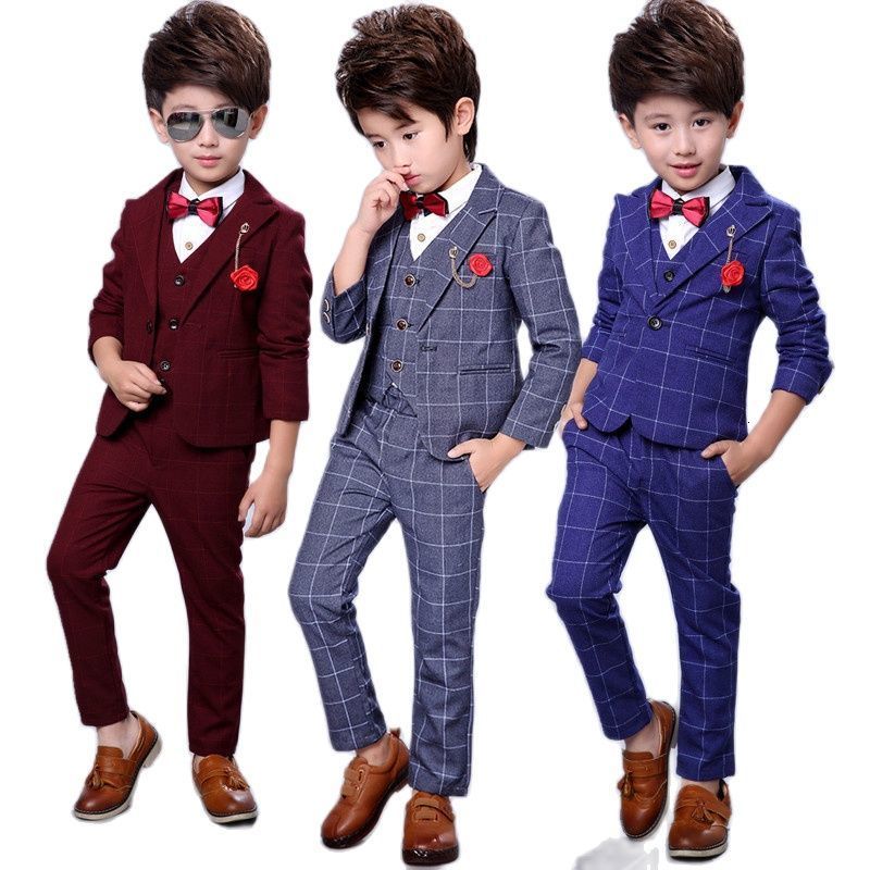 

Suits Children Slim And Handsome Costume Jacket Pant Vest Bowtie 3 PCS Flower Boys Wedding Dress Kids Plaid Fashion Show Blazers Suit 230313, One shirt