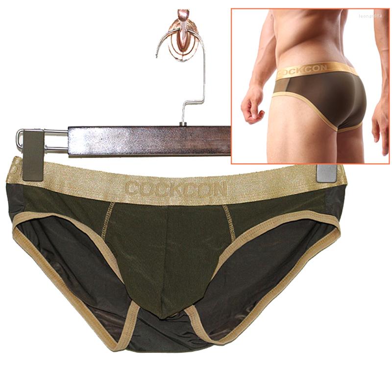 

Underpants Mesh Sexy Underwear Men's Grenadine Briefs Gay Solid Gold Belt, White