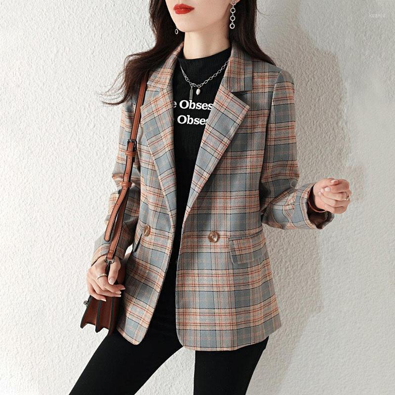 

Women's Suits 2023 Autumn Korean Slim Plaid Small Suit Jacket Female Office Lady Long Sleeve Blazer Women Casual Short Coat Top